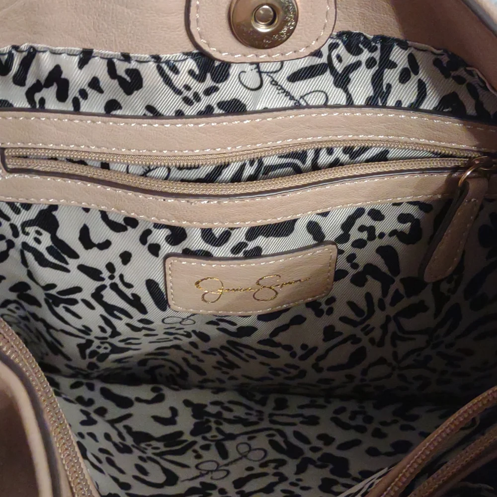 Jessica Simpson Women's Cream Faux Leather Camille Hobo Bag Tote with Gold Beads
